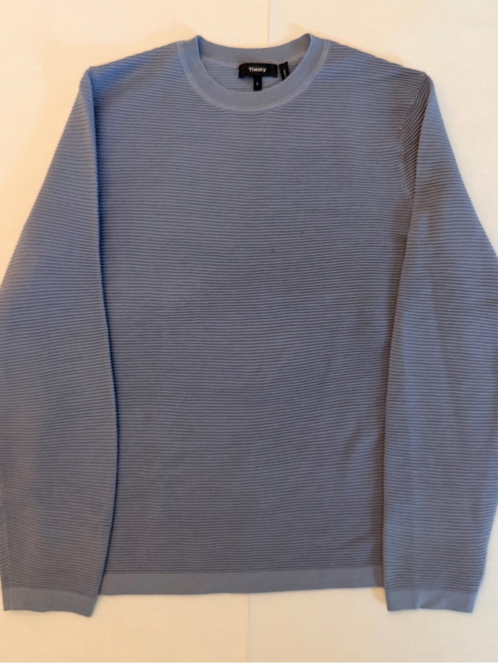 Theory Men’s Light Blue Ribbed Crewneck Sweater